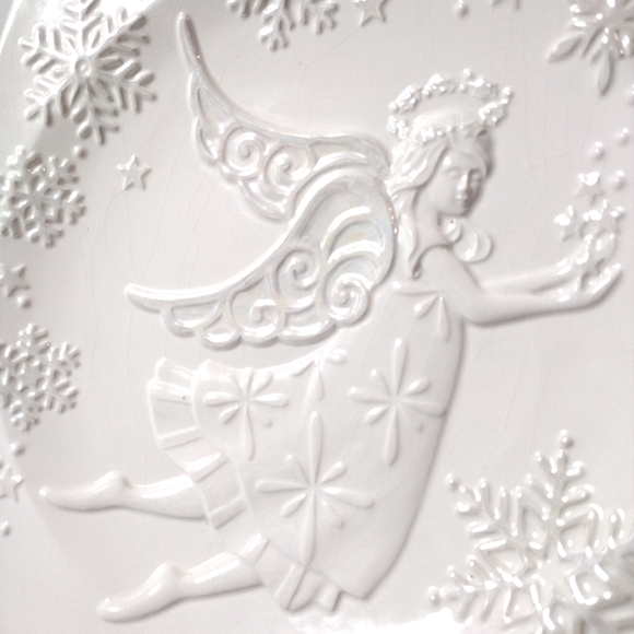 BELLA CASA Vintage Ceramic Square Serving Plate White Pearl Luster Angel by GANZ - Picture 3 of 6